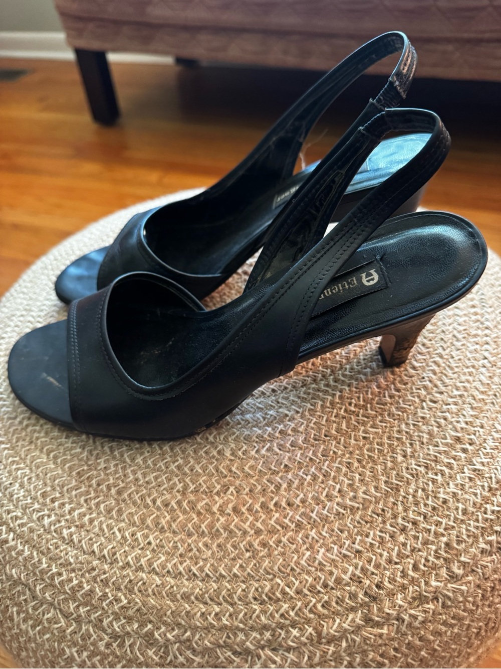 Etienne Aigner Navy Blue Peep-Toe Slingback Heels